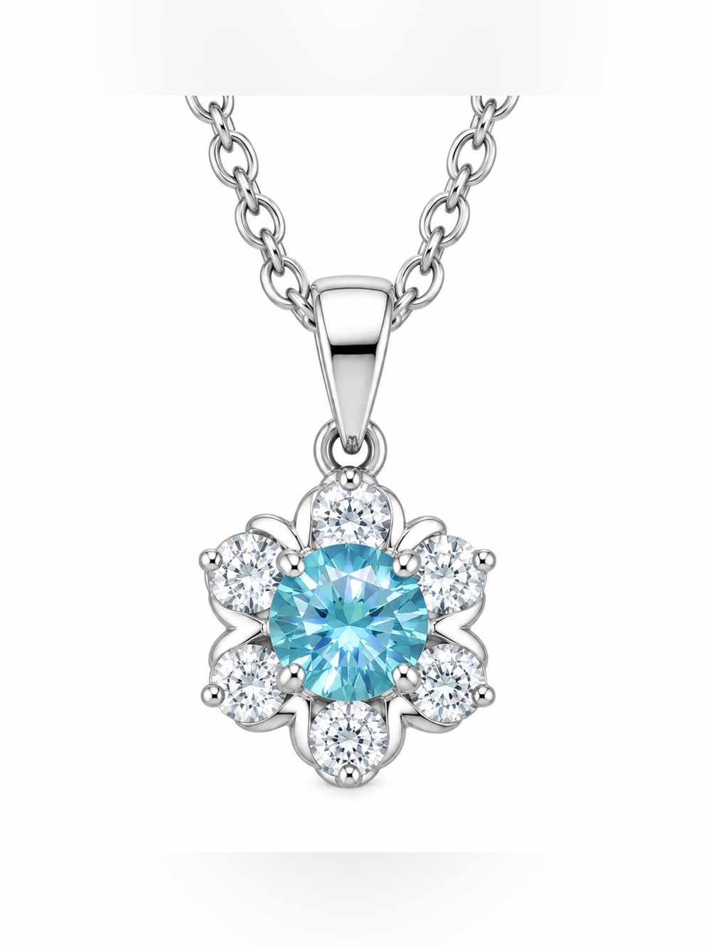 Luxury Royal Blue Moissanite Diamond Silver floral‎ Pendant Necklace